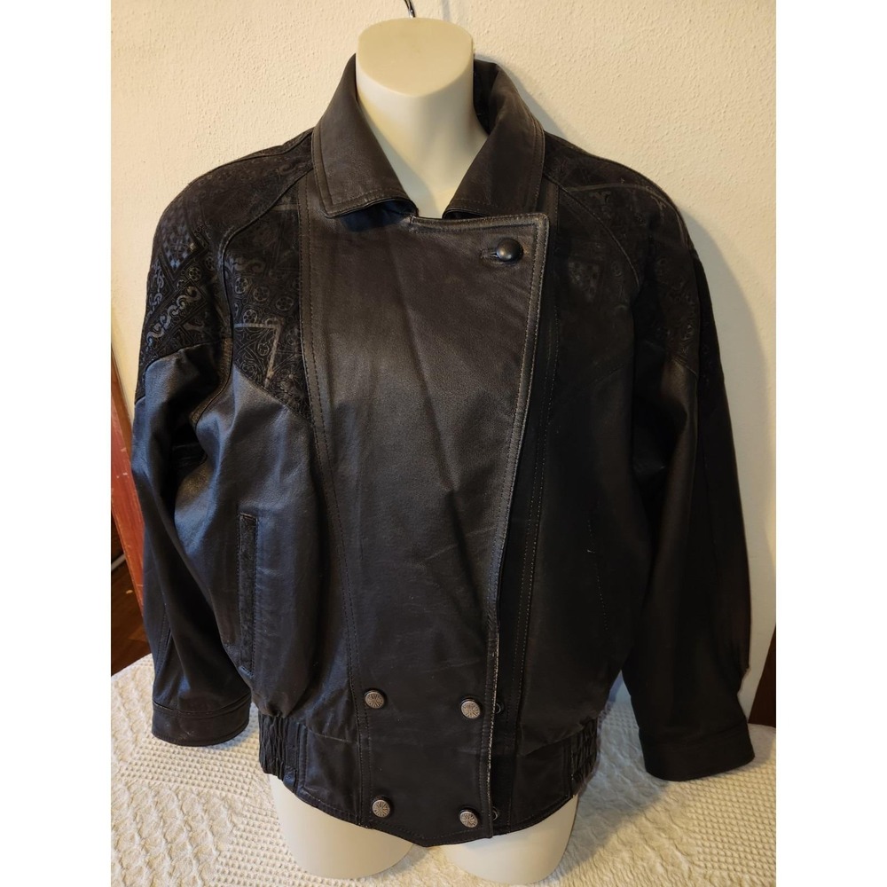 SOLD Vtg Wilsons Black Leather Motorcycle 90s Thinsulate Jacket Coat Womens M